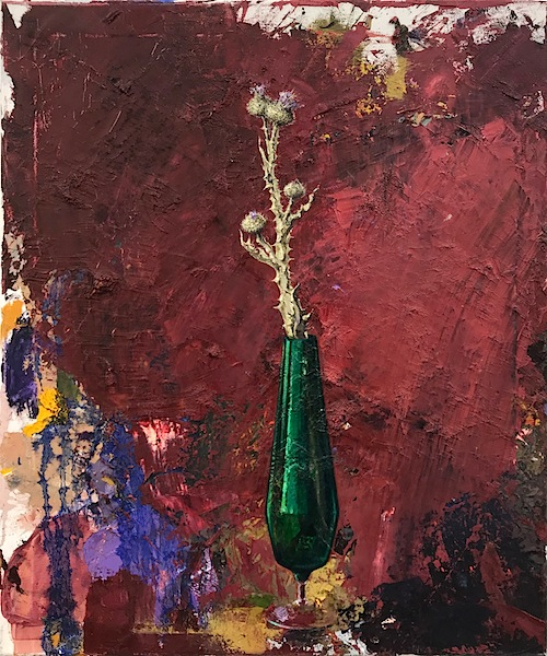 Katrin Brause a.k.a. Heichel: Vase mit Distel II, 2019, Öl auf Leinwand, 60 x 50 cm 

